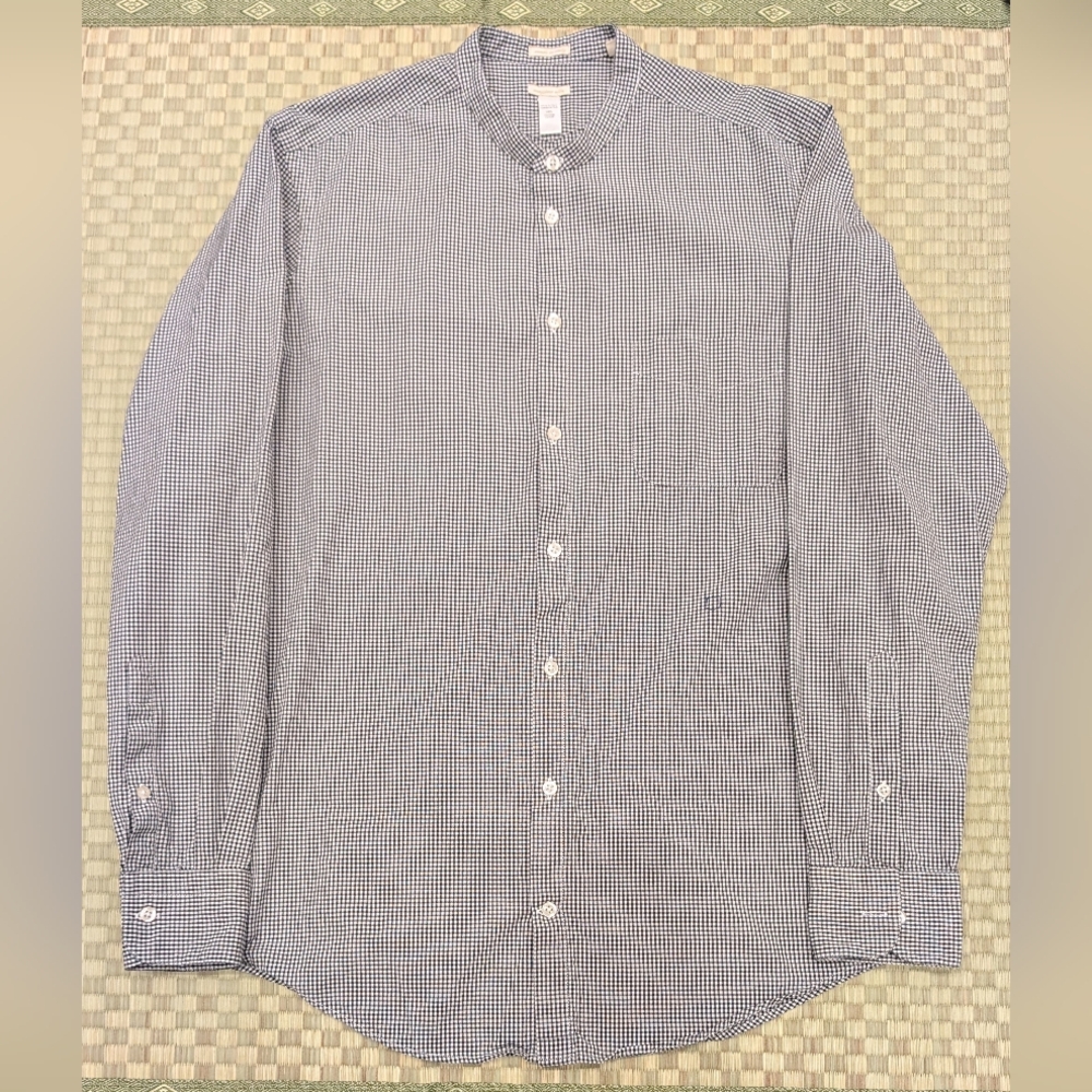 Massimo Alba Band Collar Button Up Shirt Check Men's Size Small Made in Italy